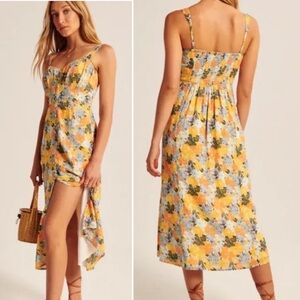NWOT Abercrombie & Fitch Petite Floral midi dress button yellow orange tank MP